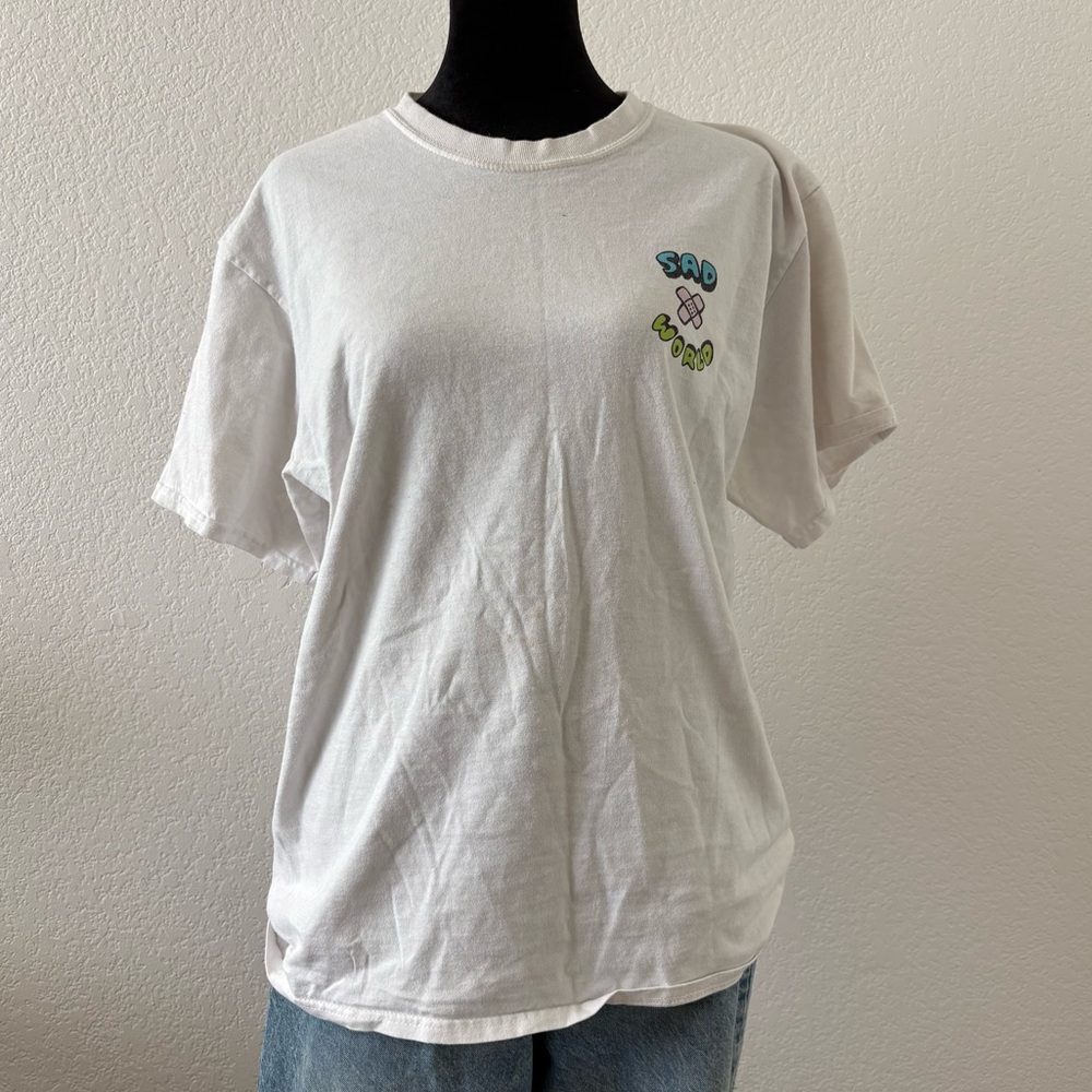 White Graphic Sad World T-Shirt